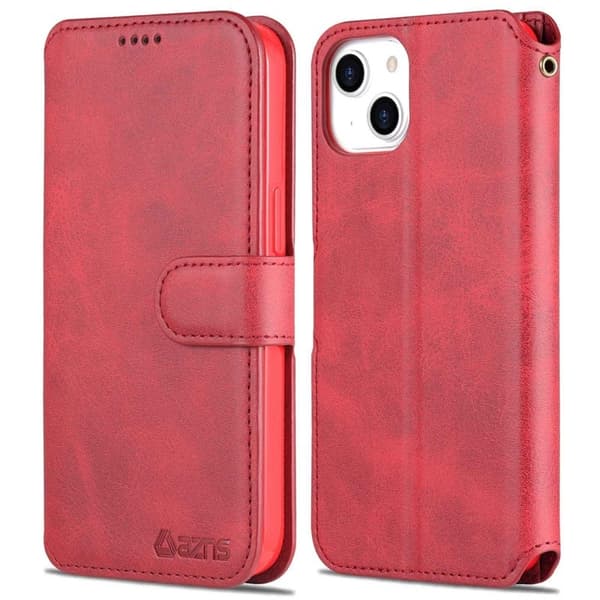 AZNS iPhone 14 Plånboksfodral Konstläder - Röd