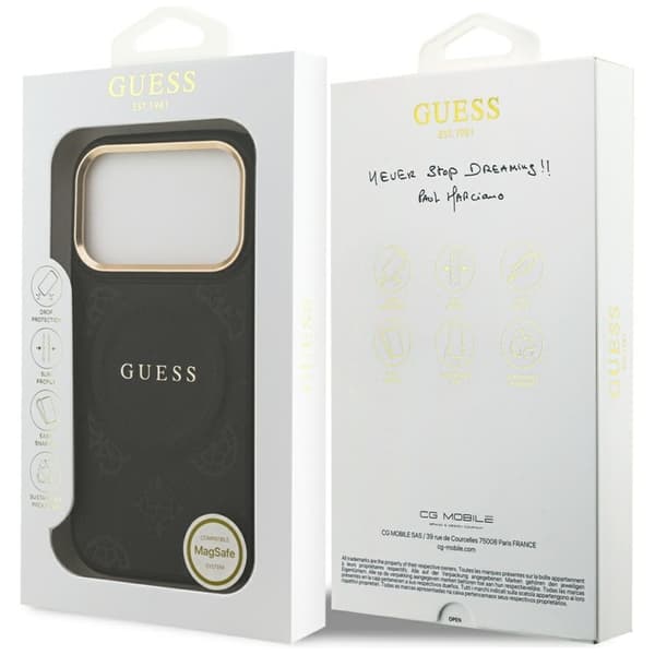 Guess Telefontaske til iPhone 17 Pro Magsafe Peony Hot Stamp - Sort Svart