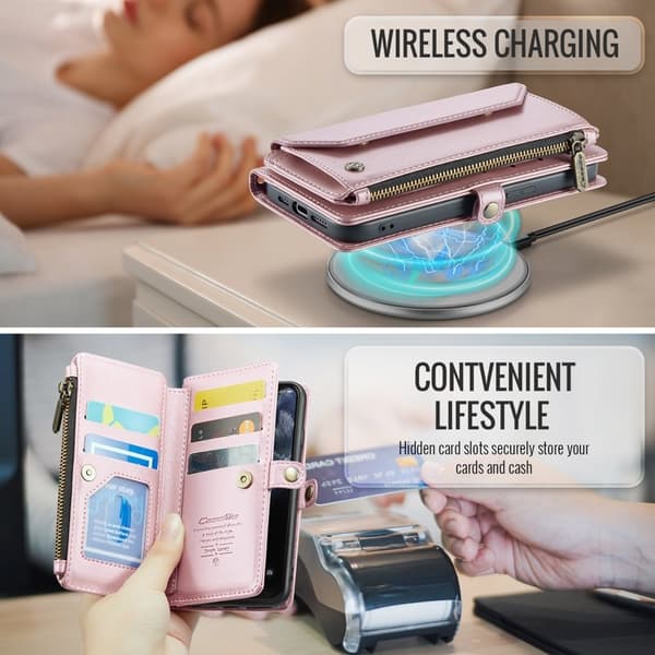 CASEME Plånboksfodral Konstläder för iPhone 11 Pro med kortfickor - Rosa