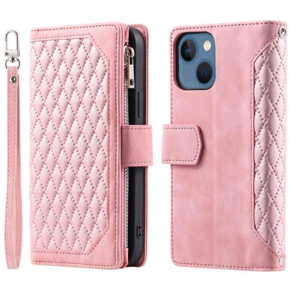 iPhone 14 Wallet Case Rhombus - vaaleanpunainen