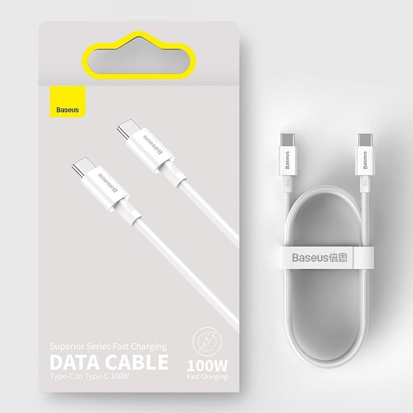 Baseus Superior USB-C till USB-C kabel 100W 5A 20V 1m - Vit Vit