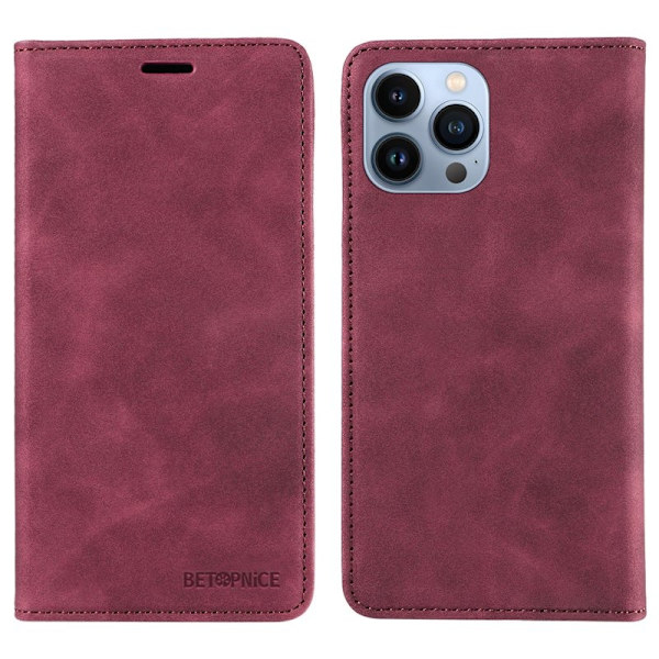 BETOPNICE 003 iPhone 12 Pro Max Plånboksfodral Konstläder - Röd
