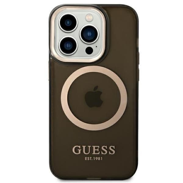 GUESS iPhone 14 Pro Max Skal Magsafe Guld Outline Translucent - Black