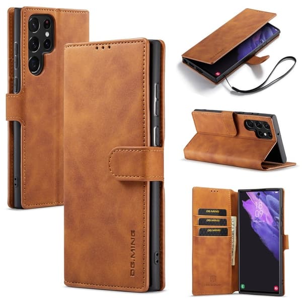 DG.MING Samsung Galaxy S23 Ultra Plånboksfodral Retro Konstläder Brun