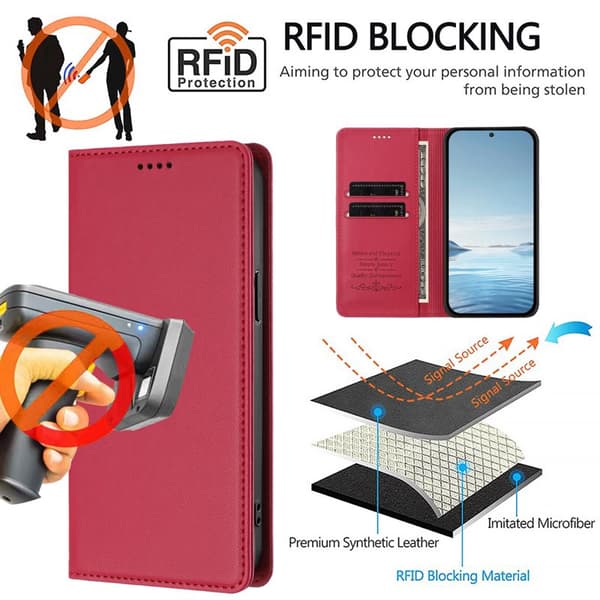 Plånboksfodral för Samsung Galaxy S26 Ultra Konstläder RFID - Röd