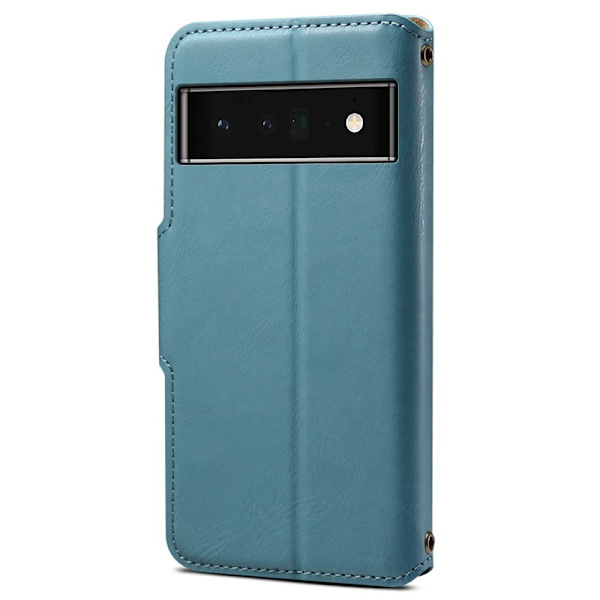 DENIOR Google Pixel 6 Pro Plånboksfodral Konstläder Ställ Shockproof - Blå