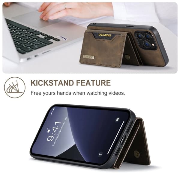 DG.MING M2 Series Mobilskal till iPhone 16 Pro Detachable Wallet - Brun