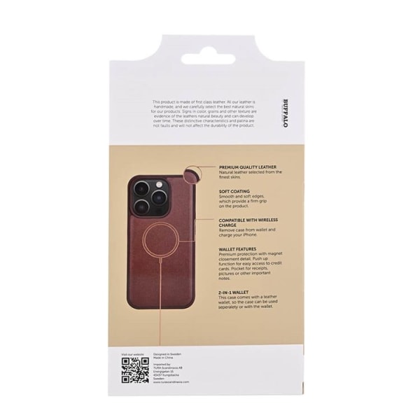 Buffalo iPhone 15 Pro Wallet Case 3 Card Magsafe - ruskea