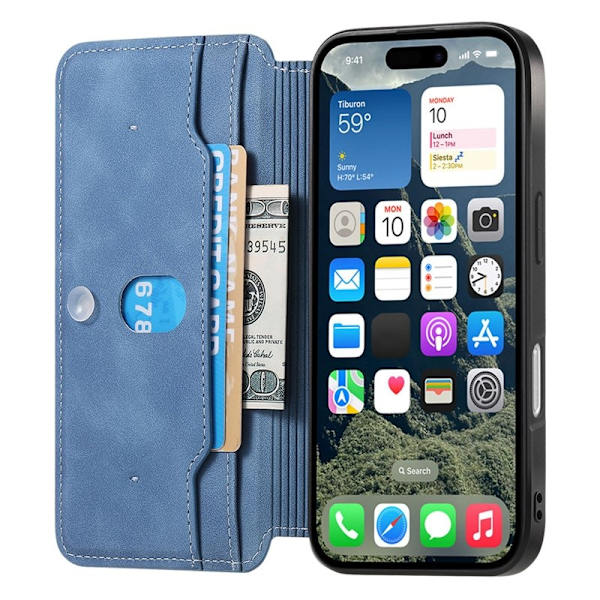 CASENEO iPhone 16 Plus Plånboksfodral Konstläder - Blå