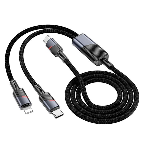 Hoco 2i1 USB-C/USB-C/Lightning 100W 5A Kabel 1.2m U139 Sort Svart
