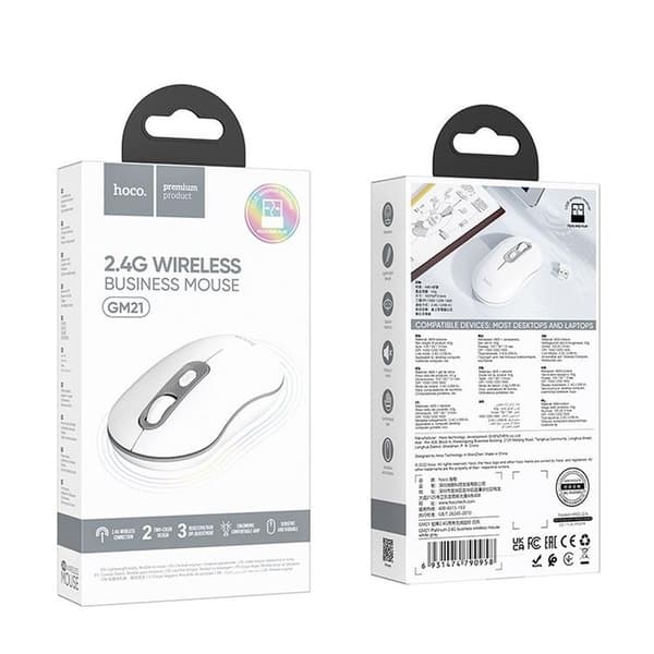 Hoco Trådløs Mus 2.4G 1600 DPI GM21 - Hvid Vit