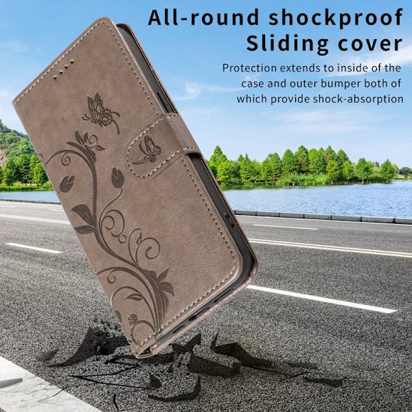 Plånboksfodral för Samsung Galaxy S26 Plus Konstläder Blommönster - Grå