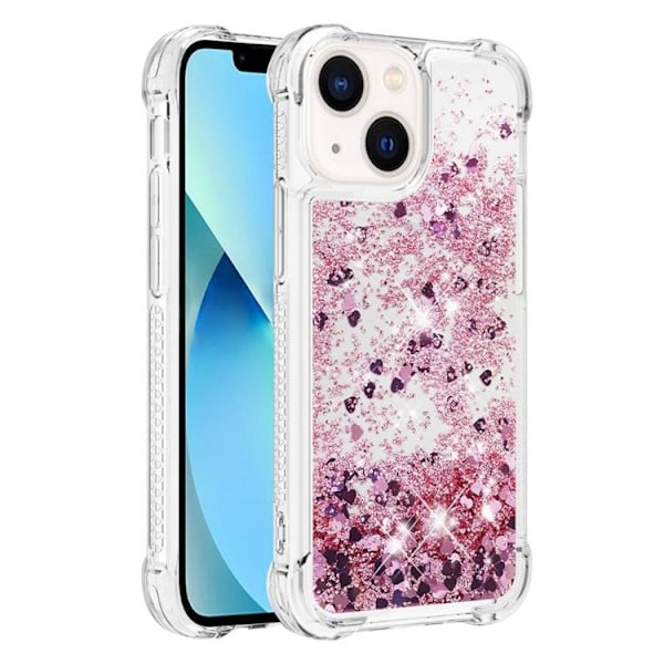 iPhone 14 Plus Skal Liquid Floating Glitter - Rosa Guld