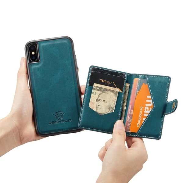 JEEHOOD iPhone XS/X Konstläder Plånboksfodral Detachable TPU Grön