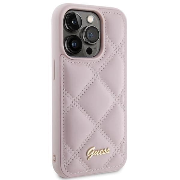 Guess iPhone 15 Pro Mobilskal Quilted Metal Logo - Rosa Rosa