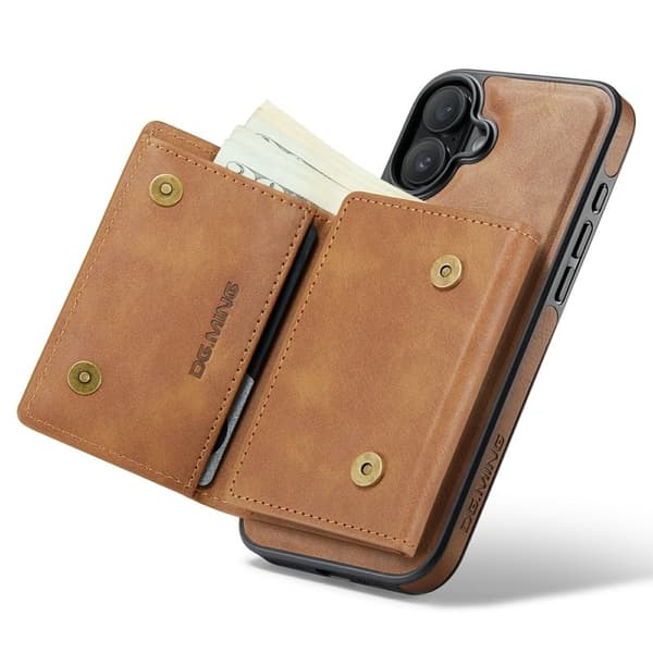 DG.MING M6 Series Mobilskal till iPhone 16 Magnetiskt Plånboksfodral Brun