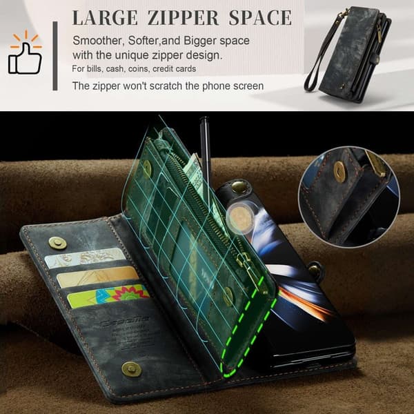CASEME 008 Series Samsung Galaxy Z Fold4 Konstläder Plånboksfodral Svart