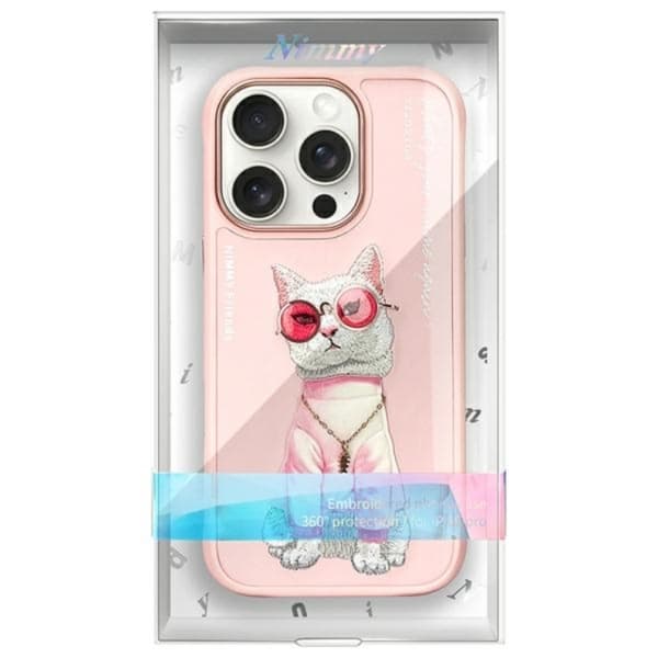 Nimmy Telefontaske til iPhone 16 Pro Max Briller Cool Cat - Pink Rosa