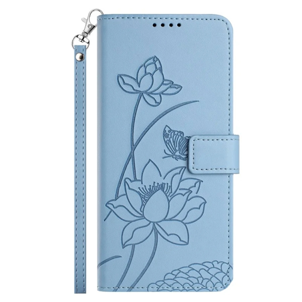 iPhone 17 Pro Max Konstläder Plånboksfodral Lotus Imprint - Blå Blå