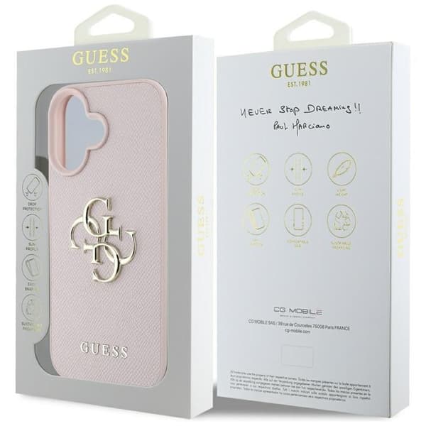 Guess Mobilskal till iPhone 16 Grained Big 4G Small Classic Logo - Rosa Rosa