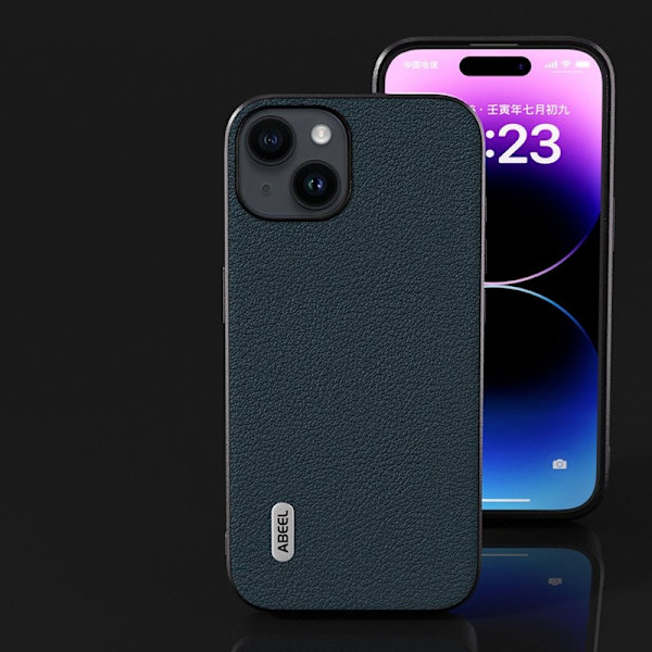 ABEEL Mobilskal till iPhone 15 Plus Texturerat Äkta Läder Grön