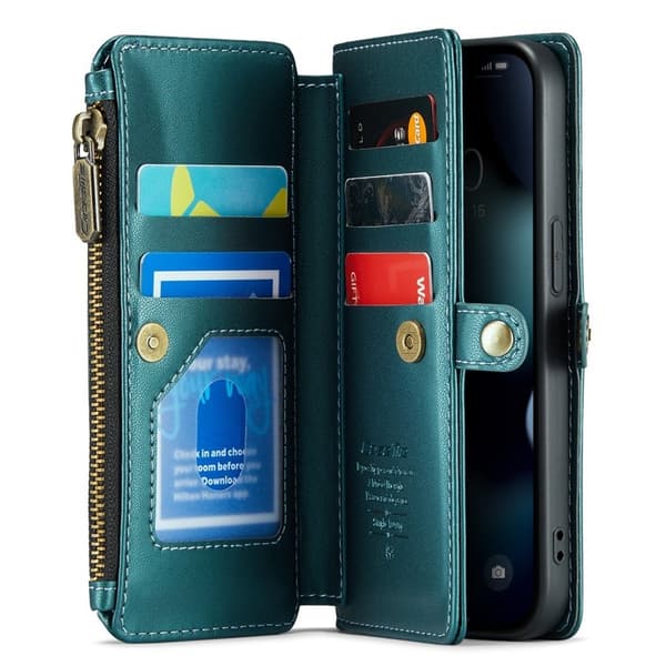 CASEME Plånboksfodral Konstläder till iPhone 13 Pro - Grön med kortfack