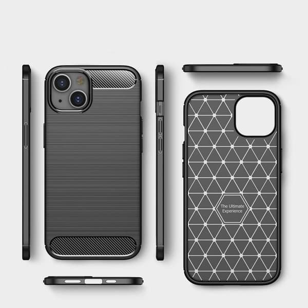 iPhone 14 Skal Carbon Fiber Texture - Svart Black