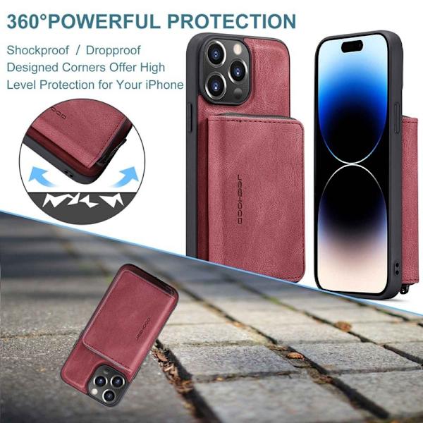 JEEHOOD Shockproof Case iPhone 14 Pro Max Konstläder Plånboksfodral Röd