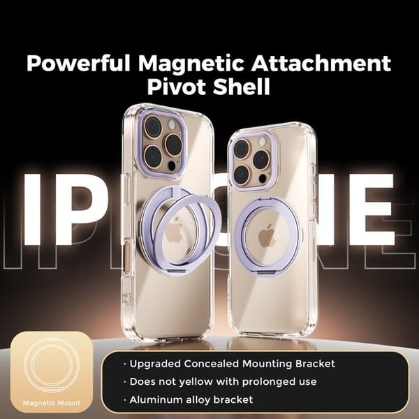 ABEEL Q-LUCK Mobilskal till iPhone 16 Pro Shockproof Rotating Kickstand Lila