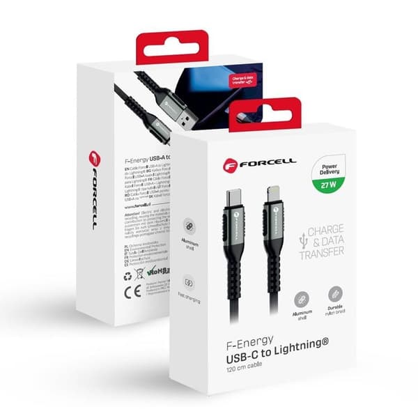 Forcell Kabel USB-C Till Lightning 27W 1.2m - Svart Black