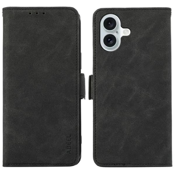 ABEEL iPhone 17 Plånboksfodral Konstläder Folio Ställ RFID Blockerande - Svart