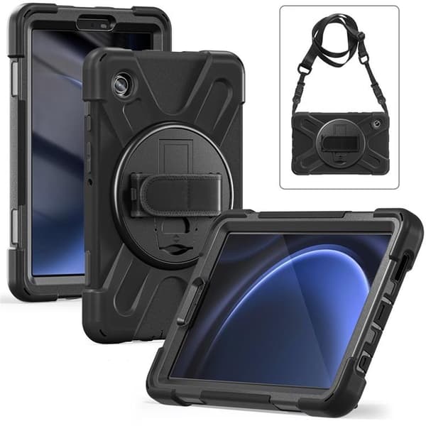 Mobilskal till Galaxy Tab A9 Kickstand Handrem Med Axelrem Svart