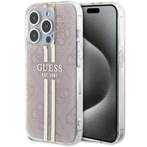 Guess iPhone 15 Pro Mobile Cover 4G Gold Stripes - vaaleanpunainen