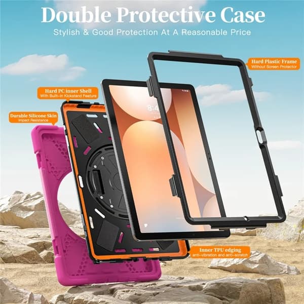 Mobilskal till Galaxy Tab A11 Plus Kickstand Silikon Axelrem Rosa
