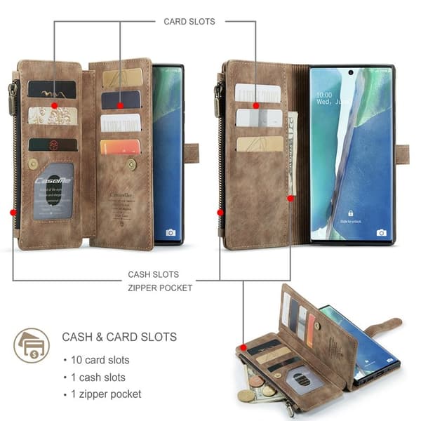 CASEME Konstläder Plånboksfodral för Samsung Galaxy Note20 Ultra - Brun