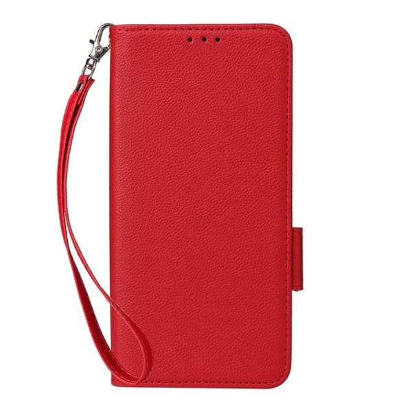 Galaxy S26 Ultra Plånboksfodral Litchi Konstläder med Rem - Röd Röd