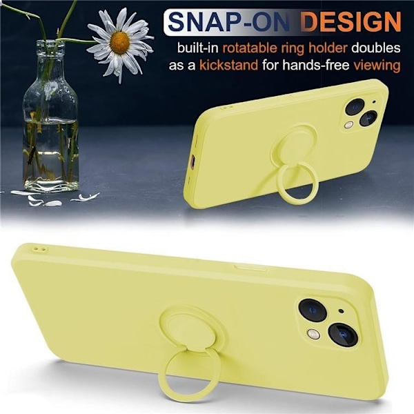iPhone 15 Plus Mobilskal Ringhållare Liquid Silikon - Gul