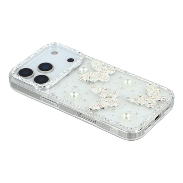 Mobilskal till iPhone 17 Pro Rhinestone Edge Pearl Butterfly Transparent