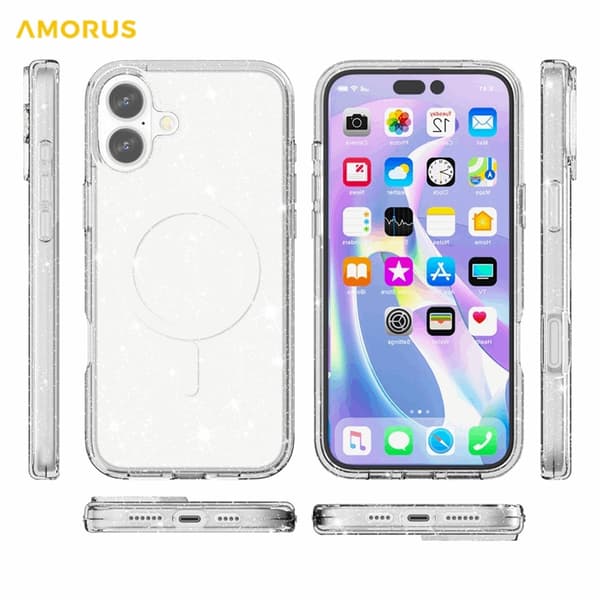 AMORUS Mobilskal till iPhone 17 Magsafe Glitter Powder PC + TPU - Vit Vit