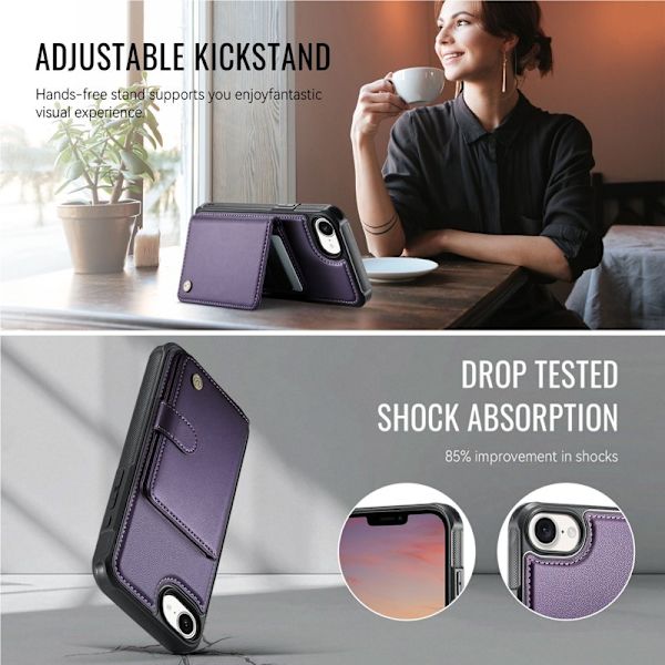 JEEHOOD J09 Mobilskal till iPhone 16e RFID Låsfunktion Läder Lila