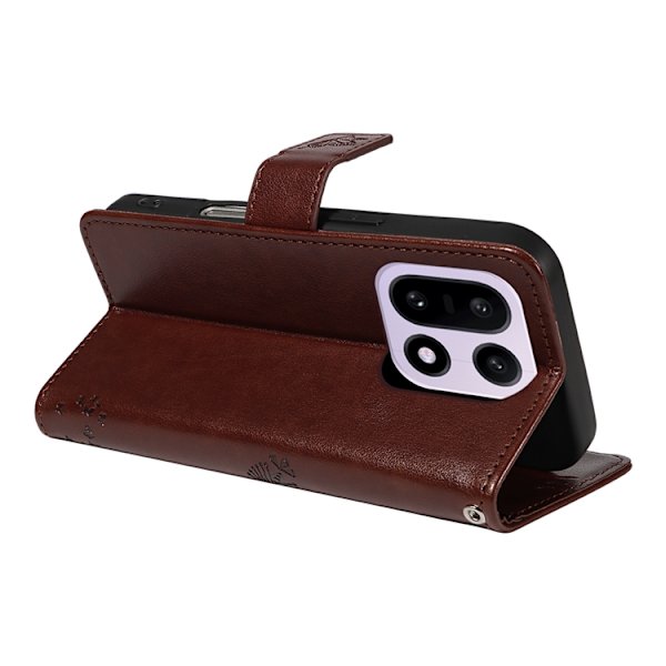 OnePlus 15 5G Plånboksfodral Cat Tree Pattern Konstläder Brun