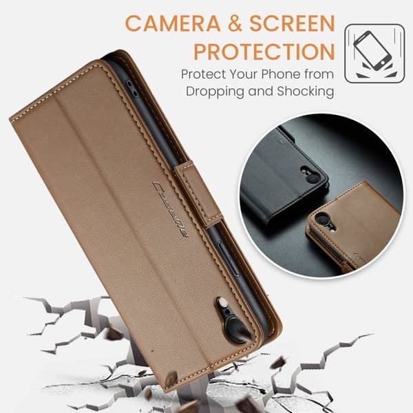 CASEME Plånboksfodral Konstläder för iPhone XR RFID-Skydd - Brun