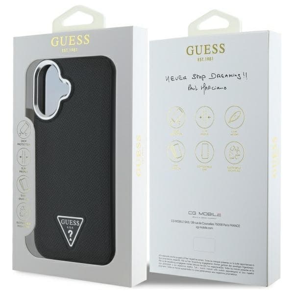 Guess Mobilskal till iPhone 16 Plus MagSafe Grained Triangle - Svart Svart
