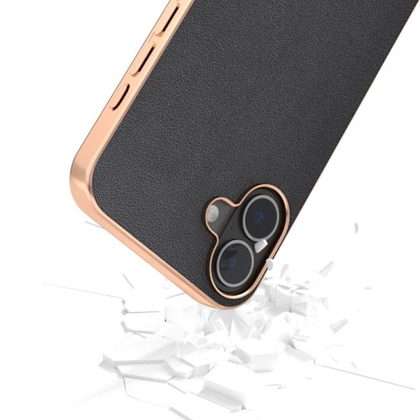 ABEEL Mobilskal till iPhone 16 Plus Electroplating Äkta Läder Svart