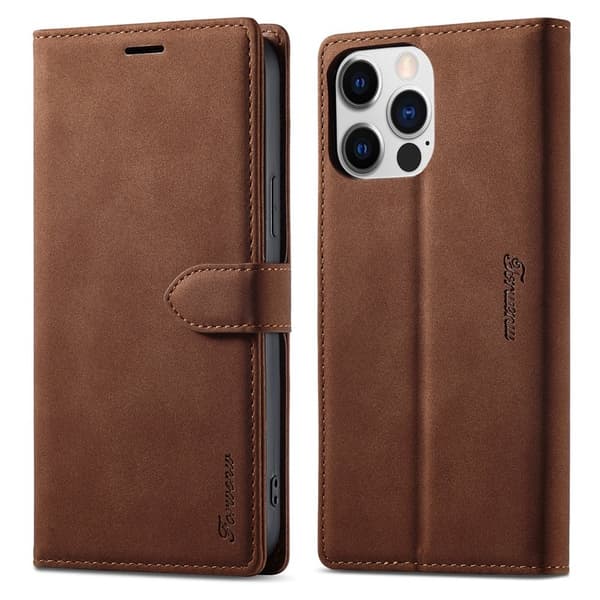 FORWENW F1 Series iPhone 15 Pro Max Plånboksfodral Konstläder - Brun