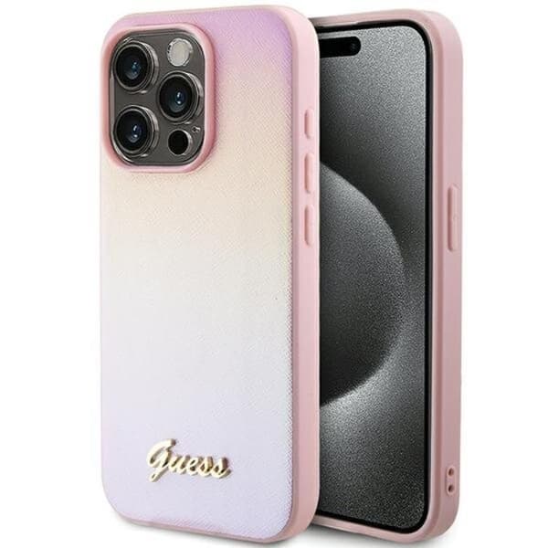 Guess iPhone 15 Pro Max Mobilskal Saffiano Iridescent Script - R Rosa