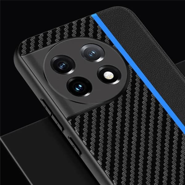 Mobilskal till OnePlus 11 5G Carbon Fiber PU-Läder - Blå
