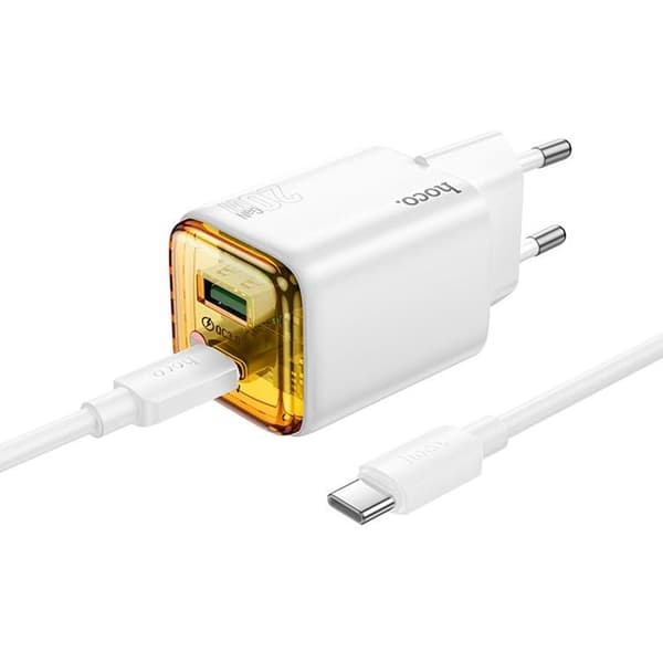Hoco Snabbladdare PD 20W USB-A USB-C QC3.0 3A med USB-C Kabel N52 - Vit