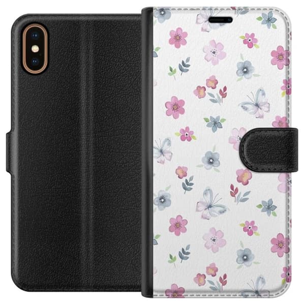 Plånboksfodral till Apple iPhone X med Blommor och fjärillar