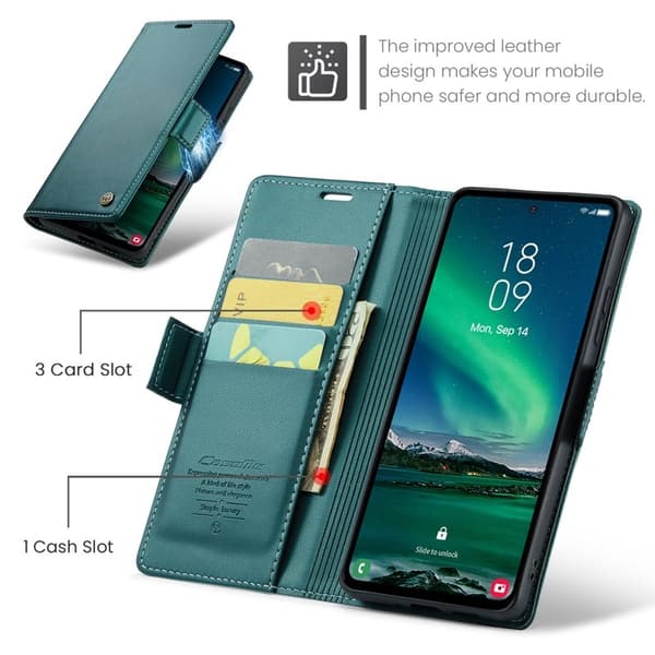 CASEME Plånboksfodral Konstläder för Samsung Galaxy S24 FE - Grön